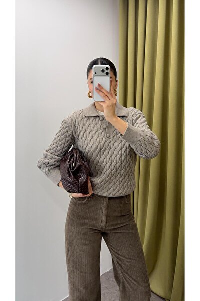 HAZELANNA Long Sleeve Stone Knitwear