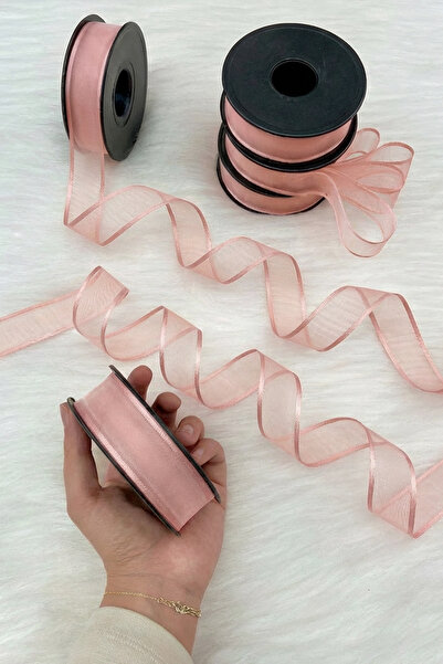 ZEYMERADE Pudra Şifon Kurdele 2,5 cm 20 mt, Gelin, Damat, Bohça, Nişan, Çeyiz, Özel Gün, Hediye, Düğün, Süsü