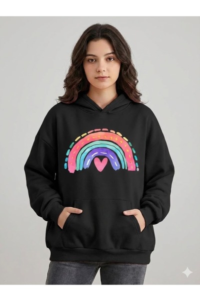 PENTHİLUS سترة نسائية بغطاء رأس بثلاث خيوط - طباعة رقمية مبطن بالصوف هودي