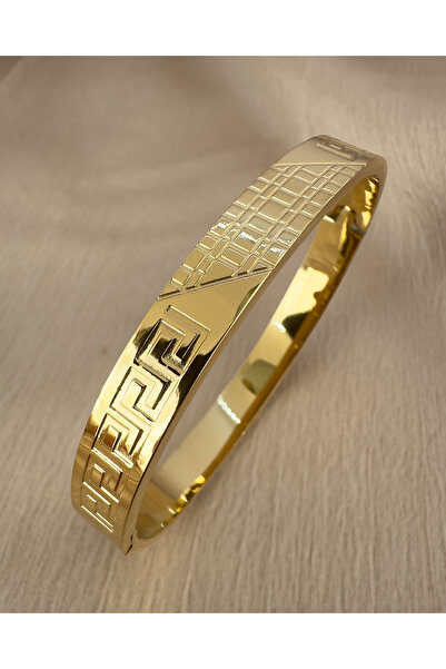 Samu Accessories Antik Desenli Çelik Yassı Kelepçe - Golden Meander