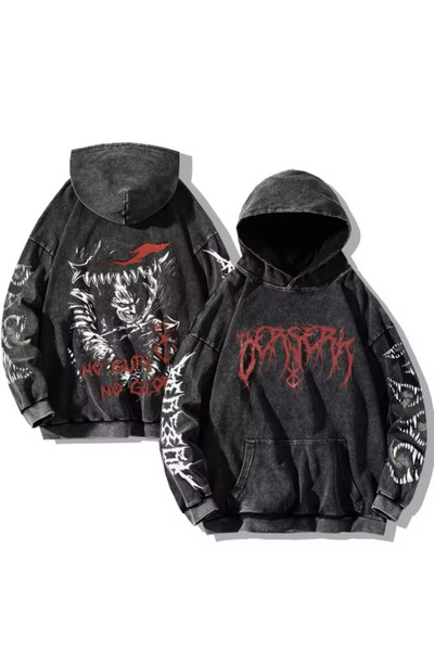 Köstebek Anime Berserk No Guts No Glory Washable Fabric Hooded Unisex Sweatshirt