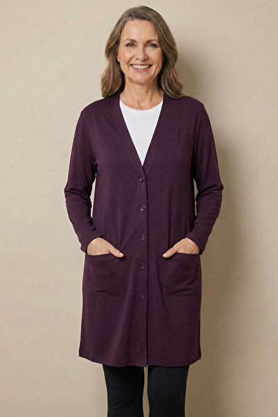 nacar çarşı Cardigan lung din bumbac pieptănat, subțire, cu decolteu în V, cu...