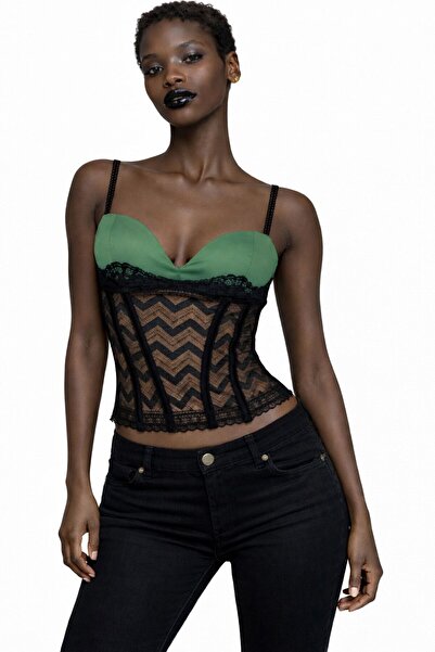 DEEP BEACH Lace Detailed Corset Top