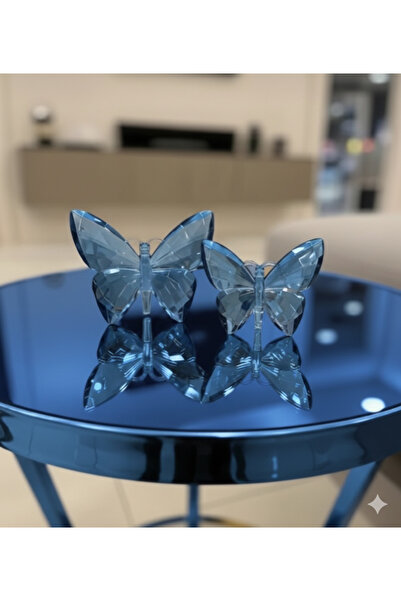 2’li Kristal Kelebek Aksesuar Şeffaf Mavi
