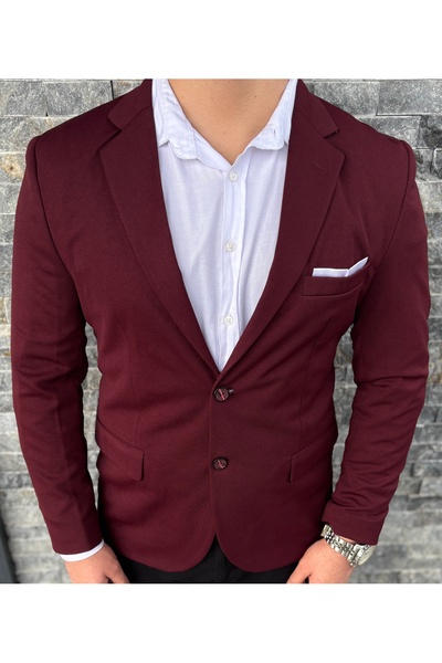 SABRİ ZENGİN Erkek Bordo Slim Fit Çift Düğme Blazer Ceket