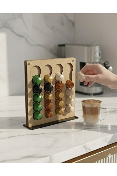 CLADENA 40 Kapasiteli Ahşap Kahve Kapsül Tutucu - Standart Uyumlu Çift Tarafl...