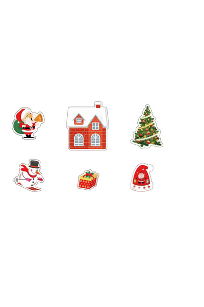 OEM Set 6 decoratiuni pentru tort cu tematica Craciunului, carton, multicolor