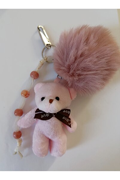 chibi إكسسوار حقيبة على شكل دمية دب لطيفة وكرة فرو ملونة باللون الوردي الفاتح...