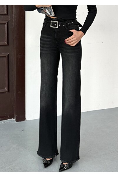 Swet Shop Jeans Blugi Palazzo pentru femei, cu talie înaltă, cu efect decolor...