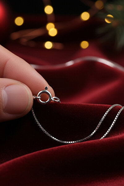 TAYFUN SİLVER Kare Kesim (Box) Zincir Minimal ve Zarif Stil 925 Ayar Rodyum K...