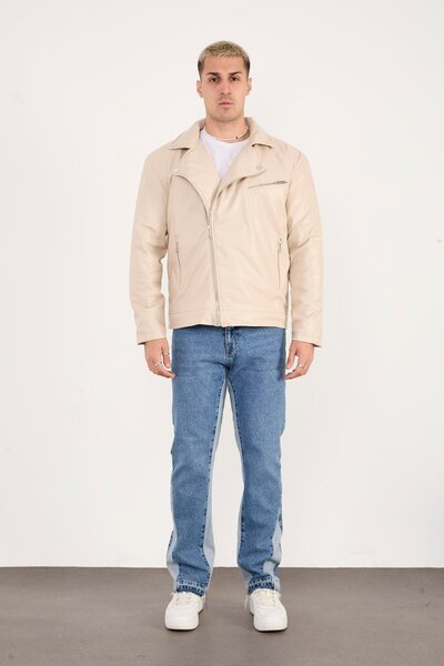 Rocqerx X-2028 Palton din piele matlasat cu detaliu cu fermoar