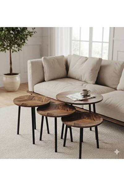 Generica طقم طاولات خشب لون بني من 3 احجام مختلفة