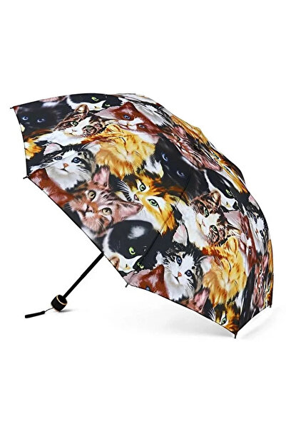 Toz Vintage Kedi Desenli Renkli 8 Telli Yarasa Model Manuel Şemsiye – Eğlence...