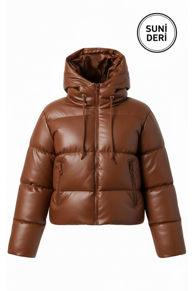 MEECY Women's Leather Puffer Jacket