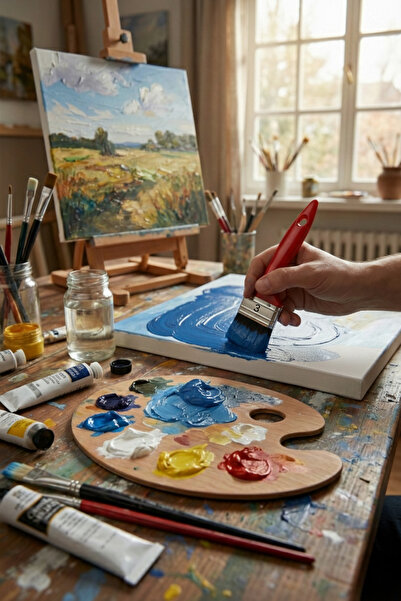 HkTeknik Plastic Handle Oil Paint Acrylic Brush No:3 Art Painter Brush Hobby ...