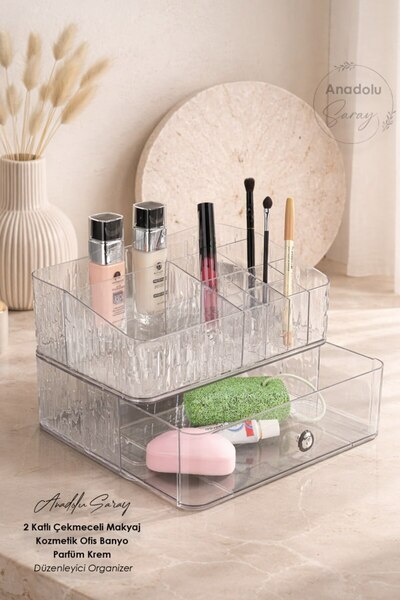 Anadolu Saray Organizator cu 2 niveluri pentru machiaj, cosmetice, birou, bai...