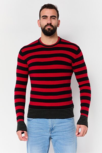 Diesel سترة رجالية مخططة برقبة دائرية، متعددة الألوان