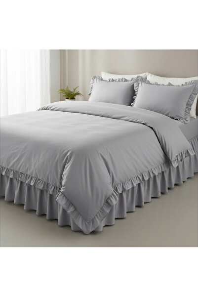 By Masuaa Double Ruffled Bedding Set and 2 Ruffled Pillowcases |   Without Sheets |   100% Cotton