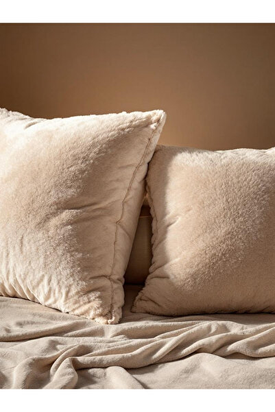 JACA 2-Piece Square Soft Textured Plush Fabric Pouf Cushion Cover (2 Pieces)