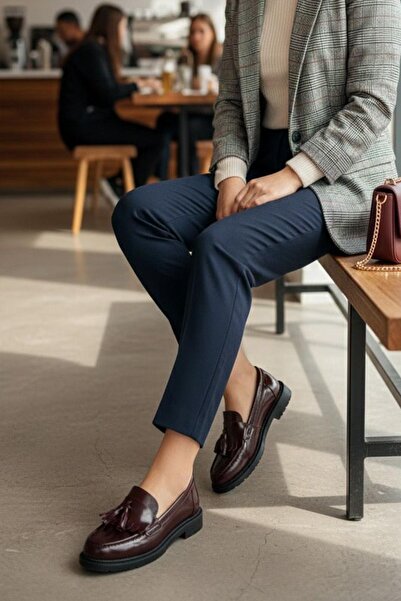 asmi shoes Women's Flex Burgundy Patent Leather Loafer Casual Shoes