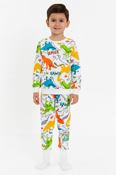 Kidora Kids Boy's Cotton Two-Thread Sh Fleece-Lined White Color Dinosaur Patt...