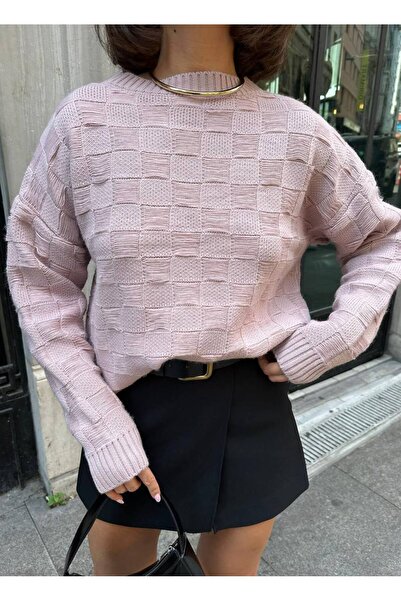 elbisereyonda Pleteni džemper sa kvadratnim detaljima