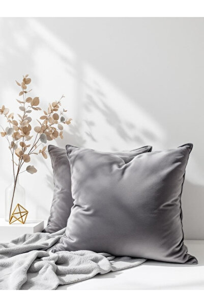 JACA 2-Piece Square Soft Textured Plush Fabric Pouf Cushion Cover (2 Pieces)