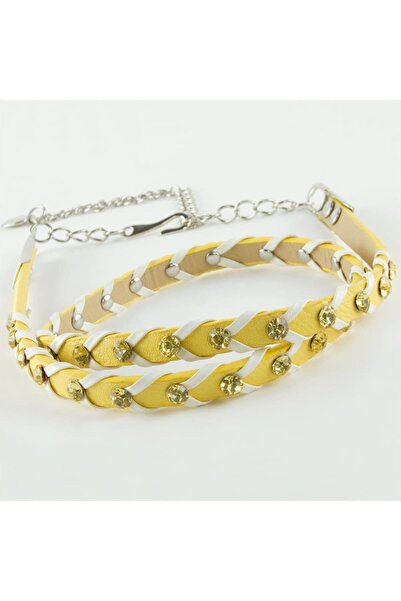 ZERO LAND حزام جلدي مضفر من OZLSTOR (184945) مرصع بالأحجار - بني