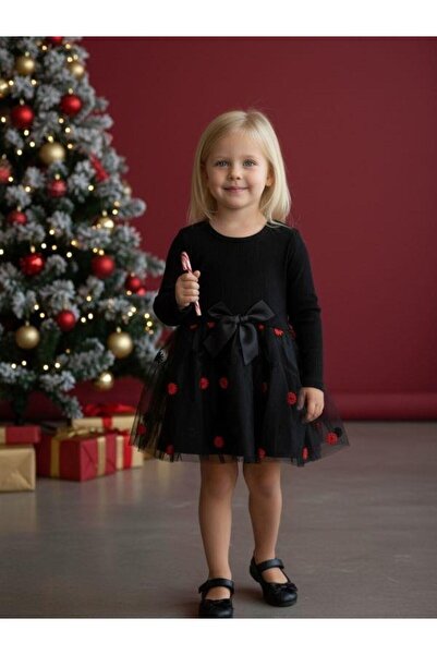 Zekids Rochie tutu cu mâneci lungi din bumbac brodat cu flori pentru fetiță