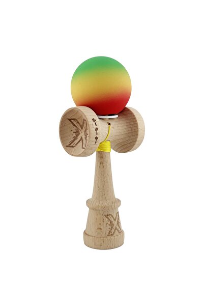 Flippy Kendama X Originala, Profesionala, Flippy, Cupe Mari KING V3, Rubber Grip,Gradient Verde/Galben/Rosu