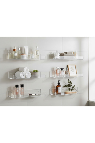 CLADENA 6'lı 20x10 Şeffaf Akrilik Duvar Rafı Seti - Banyo, Mutfak ve Çocuk Od...