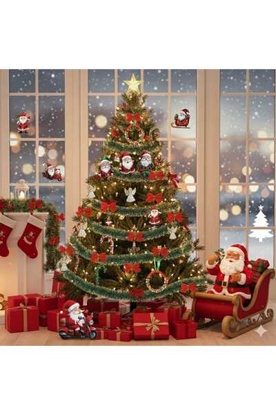 VESTA MARKETİNG Yılbaşı Süs Seti, Çıngırak+ Cam Stickerı+ Kurdele+ Noel Baba ...