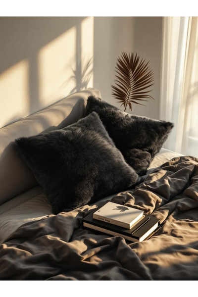 JACA 2-Piece Square Soft Textured Plush Fabric Pouf Cushion Cover (2 Pieces)