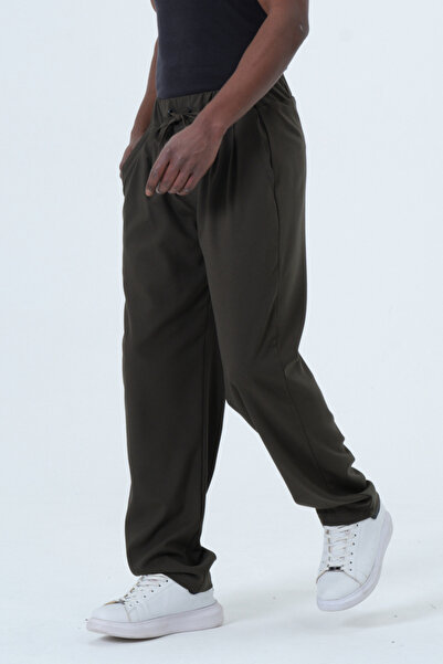 RELAXL Lastik Bel Large Size Pleated Loose Baggy Trousers Khaki Green