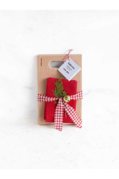 Refikadan Gürgen Kesme Tahtası+Müslin Kurulama Bezi set - Kırmızı