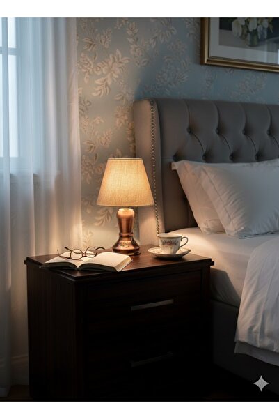 VİALEX Modern Antique Body Wired Lampshade Fabric Head Table Lamp