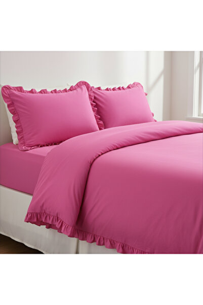 By Masuaa Double Ruffled Bedding Set and 2 Ruffled Pillowcases |   Without Sheets |   100% Cotton
