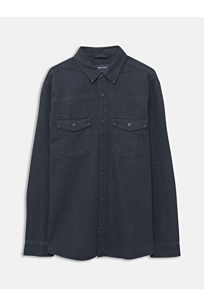 LC Waikiki Black Regular Fit Long Sleeve Men's Jean Shirt