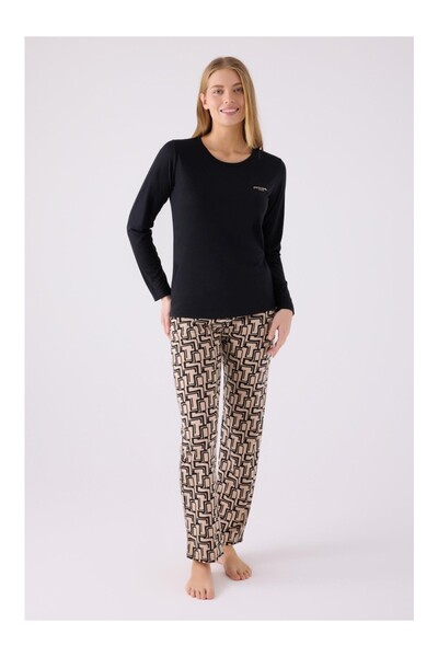 GM Set de pijamale pentru femei, negru, cu model, din amestec de viscoză, cu ...