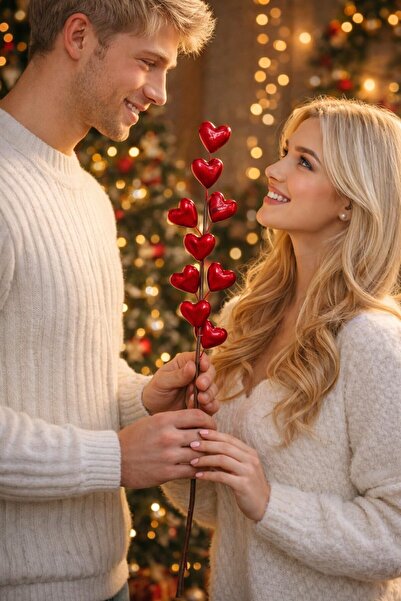 OKAVANGO 1 bucată de ornament de Crăciun cu floare Kokina în formă de inimă, ...