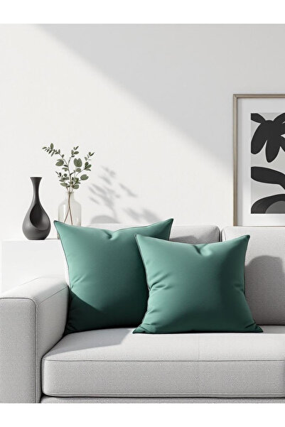 JACA غطاء وسادة مربع الشكل من قماش الكتان بلون واحد (قطعتان)