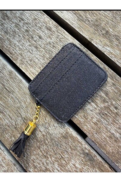 ÖZÜM TAKI Women's Silvery Tasseled Card Holder Black