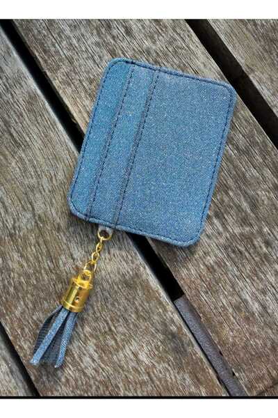 ÖZÜM TAKI Γυναικεία θήκη κάρτας με φούντα ασημί χρώματος μπλε