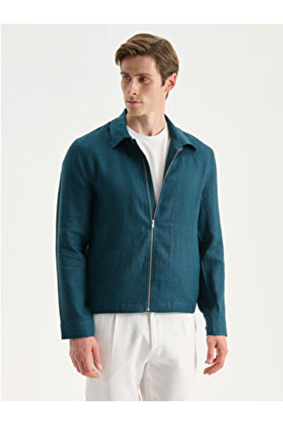 LC Waikiki Southbluepetrol Shirt Collar 100% Linen Men's Jacket