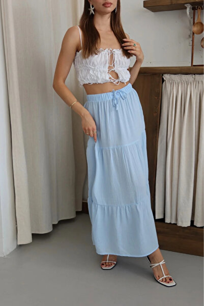TH COLLECTİON Muslin Fabric Linen Long Skirt Mvi Pt - XL