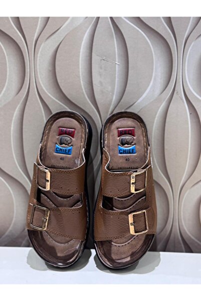 madam gold Soft Leather Heel Spur Prevention Orthopedic Light Sole Men's Slippers