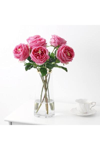 Nettenevime Artificial Flower Wet Rose Peony Layered Rose Dark Pink Color Realistic Touch 45cm