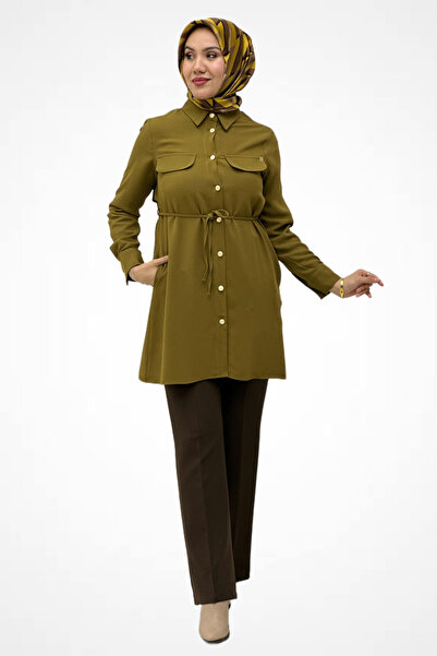 Belli Cep Kapaklı Biye Kemerli Tunik 25K4001