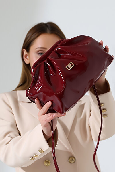 BALANZ حقيبة نسائية من الجلد اللامع باللون العنابي، حقيبة كتف وحقيبة كروس - ح...