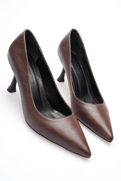 AleWomen حذاء نسائي بكعب ستيليتو من الجلد البني بارتفاع 8 سم